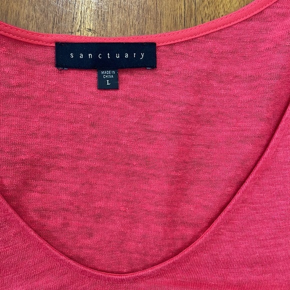 Sanctuary coral linen top with sheer hem and 3/4 bow tie sleeves - Picture 5 of 8